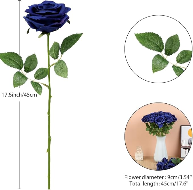 15pcs Fake Roses Artificial Silk Flowers Faux Rose Flower Long Stems Bouquet for Arrangement Wedding Centerpiece Party Home Kitchen Decor