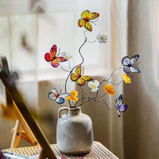 Artificial Butterfly Branche, Simulation Branch Stems with Fake Butterfly Floral Arrangement for Vase Filling Home Office Party Decoration (Colour Mixture)