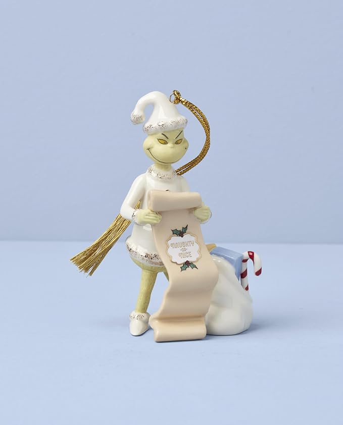 Lenox Ornaments, The Grinchs List Ornament, Porcelain Material with Gold Accents, Includes Gold Cord for Hanging, Holiday Decorations, Christmas Tree, Christmas Decoration, Tree Decor (1 Piece)