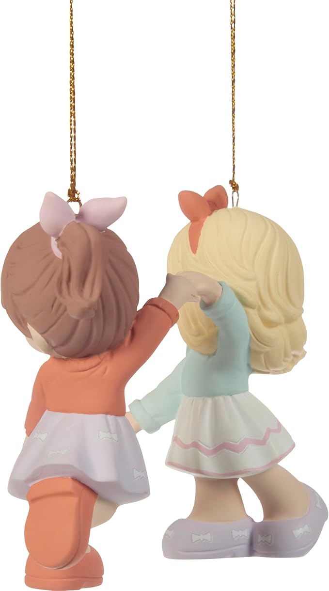 Precious Moments Two Friends One Heart Ornament Set – Set of 2 Bisque Porcelain Christmas Keepsake Ornaments – 251047