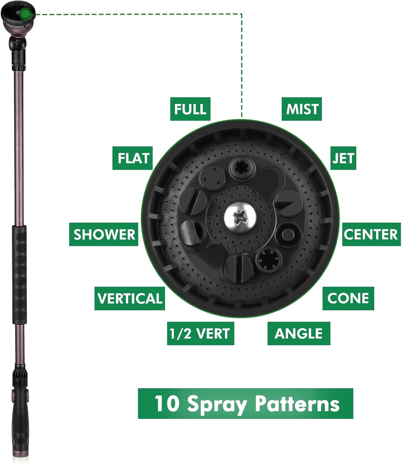 RESTMO 36”Long Watering Wand, 180° Swivel Head Metal Garden Hose Wand with 10 Spray Patterns, 3ft Heavy Duty Hose Nozzle Sprayer with Thumb Flow Control, Ideal to Water Hanging Baskets, Shrubs