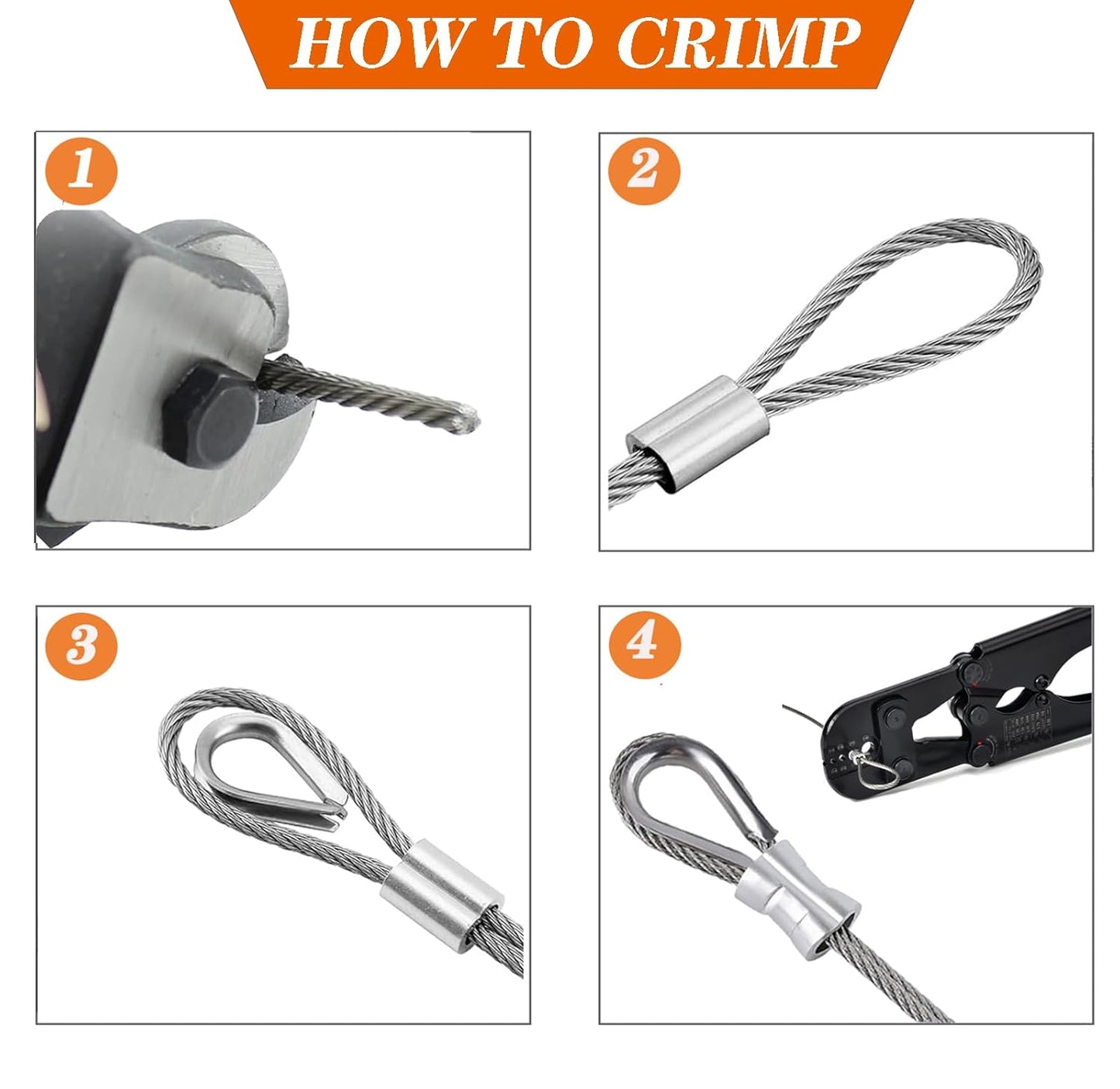 1/8 Inch Stainless Steel Wire Rope Kit, 7x7 Strands, 100 ft Length, With Cable Cutters, Sleeves, Thimbles, Clips, For Climbing Plants, Deck Railing, Fencing, Outdoor Hanging