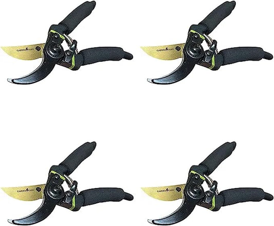 Garden Guru Soft Grip Garden Pruning Shears Scissors Clippers Hardened Titanium Blades Comfort Grips Heavy Duty Bypass Hand Pruners Branch Cutters for Gardening Trimming Bushes Flowers Plants (4 Pack)