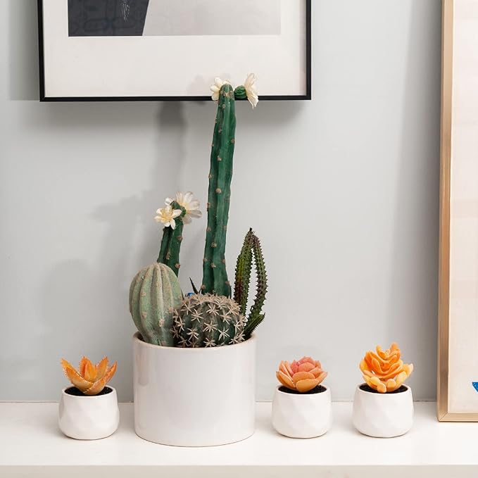 Tiita Artificial Faux Succulents in Pots, Mini Orange Fake Plants for Women Desk, Small Realistic Faux Succulents for Home Office Accessories Window Sill Bathroom Bedroom 4 Set, Orange
