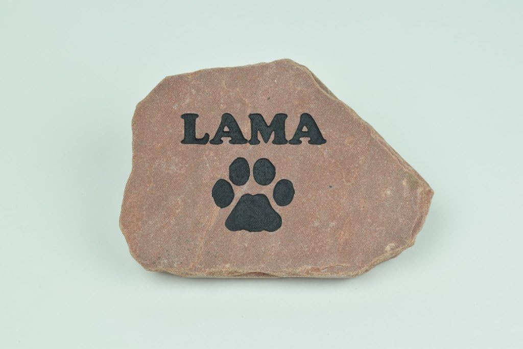 Personalized Red Pet Memorial Stone Headstone Grave Marker Dog or Cat with Paw Print and Engraved with Name of Your Pet