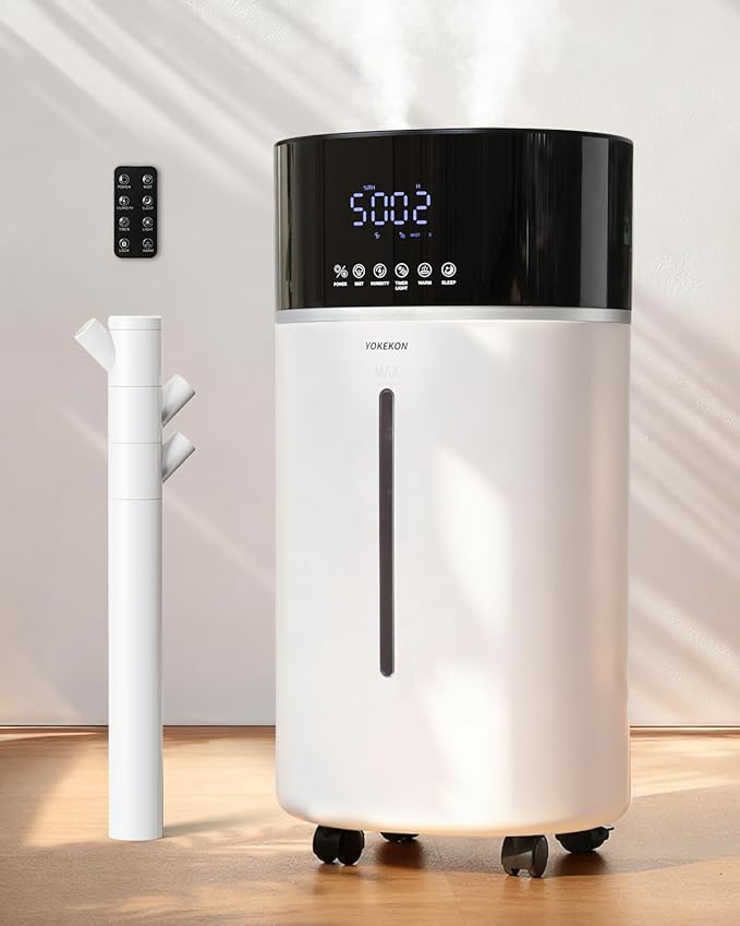 Yokekon Cool and Warm Mist Humidifier Large Room, 4.76Gal/18L Humidifiers for Home 2500 sq ft, Air Humidifiers for Bedroom with Diffuser&Extended Tube, Whole House Humidifiers for Nursery Baby Plants