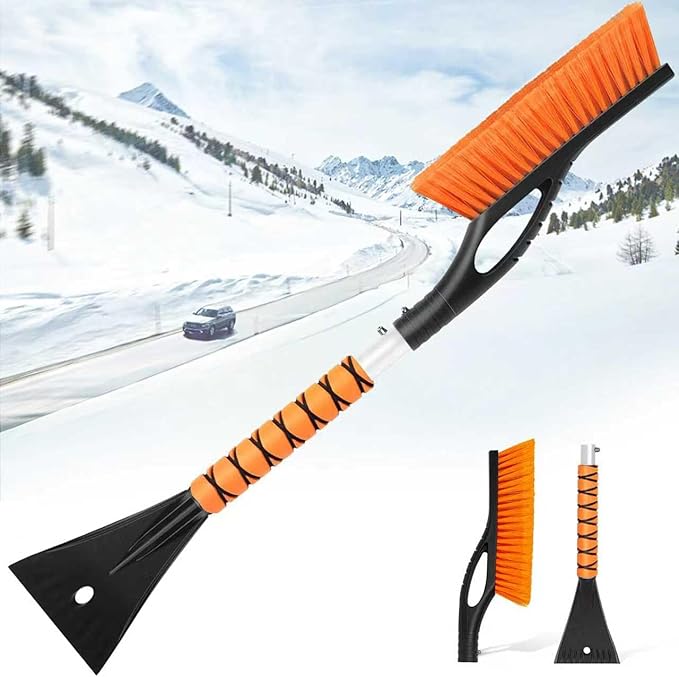 27" Snow Brush and Ice Scrapers for Car Windshield, Car Accessories for Men Detachable Snow Scrapers with Ergonomic Foam Grip for Cars, Trucks, SUVs