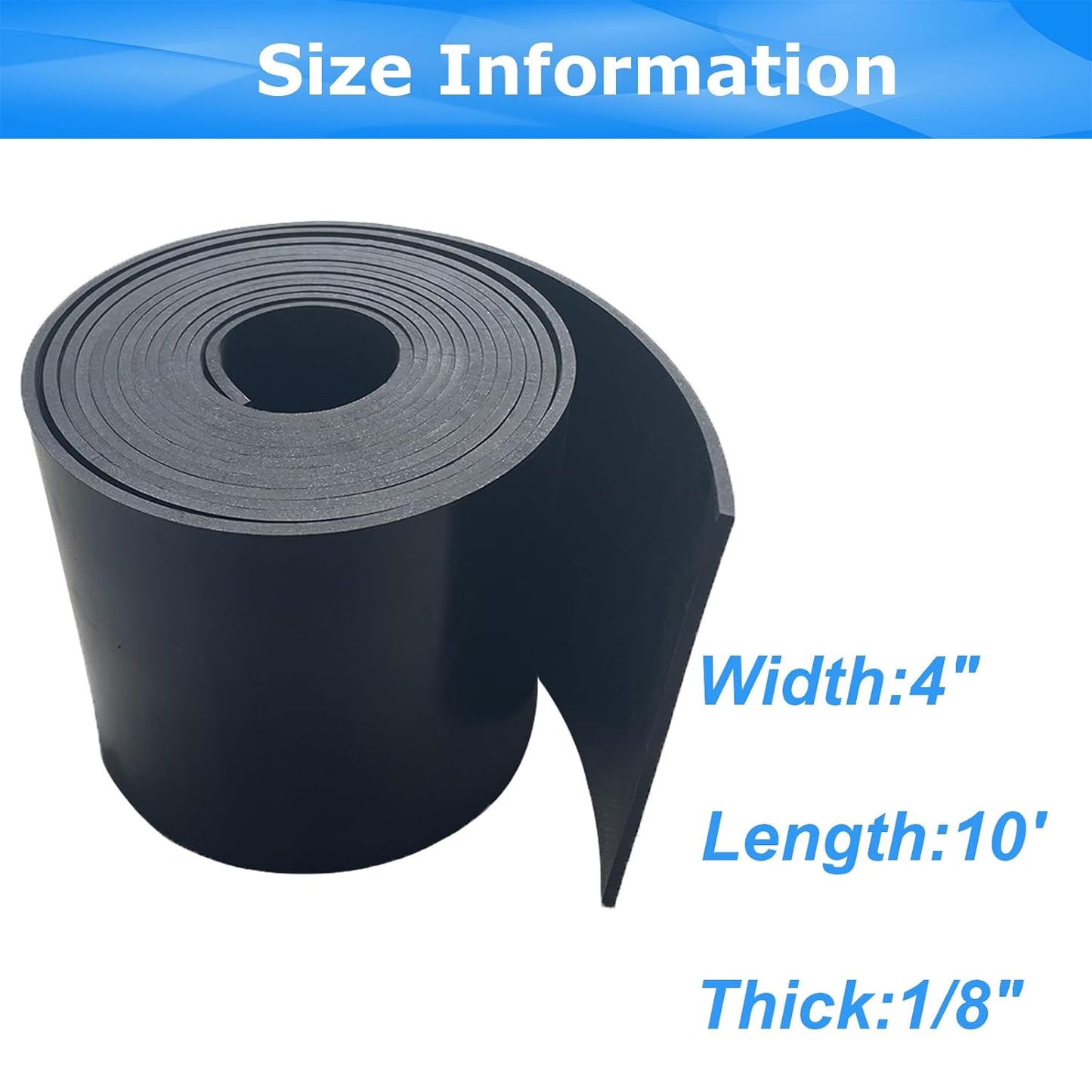 Solid Rubber Sheets,Rolls & Strips 1/8 (.125)" Thick X 4" Wide X 10'Long, Solid Rubber Strips for DIY Gaskets Crafts Pads Sealing Abrasion Supports Flooring Protection Warehouse
