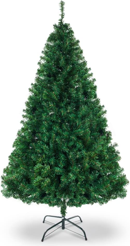 VINGLI 7ft Christmas Tree with 200 Warm LED Lights, 1100 Full PVC Tips, Pre-Lit Artificial Xmas Tree with Sturdy Metal Stand, 8 Lighting Modes for Holiday & Party Decorations