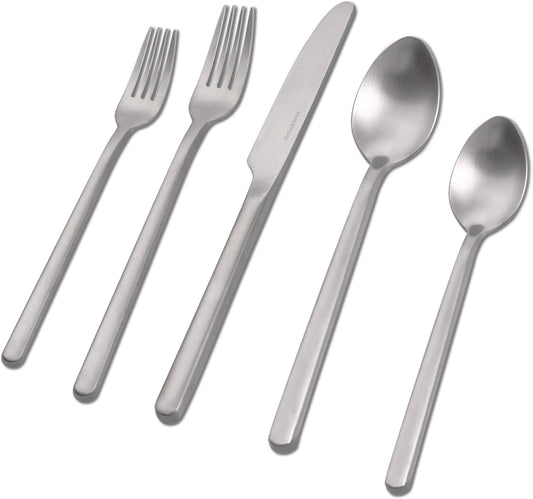 KINGSTONE 30 Pieces Silverware Set, Flatware Cutlery Set for 6, 18/10 Stainless Steel Silverware Utensils Minimalist Design Dishwasher Safe, Matte Silver