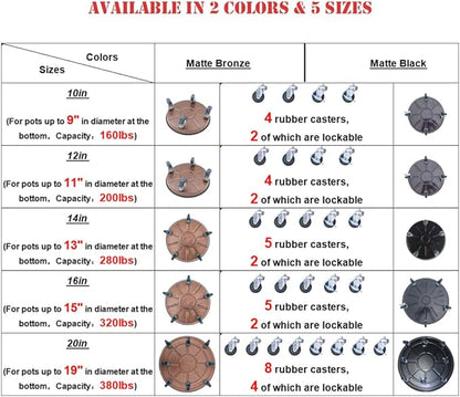 20" Heavy Duty Plant Dolly with Wheels, 380lbs Metal Rolling Plant Stand with Casters, Round Wheeled Planter Caddy Roller Base Carry Potted Tree Flower Pot for Indoor Outdoor Garden, 3 Pack, Bronze