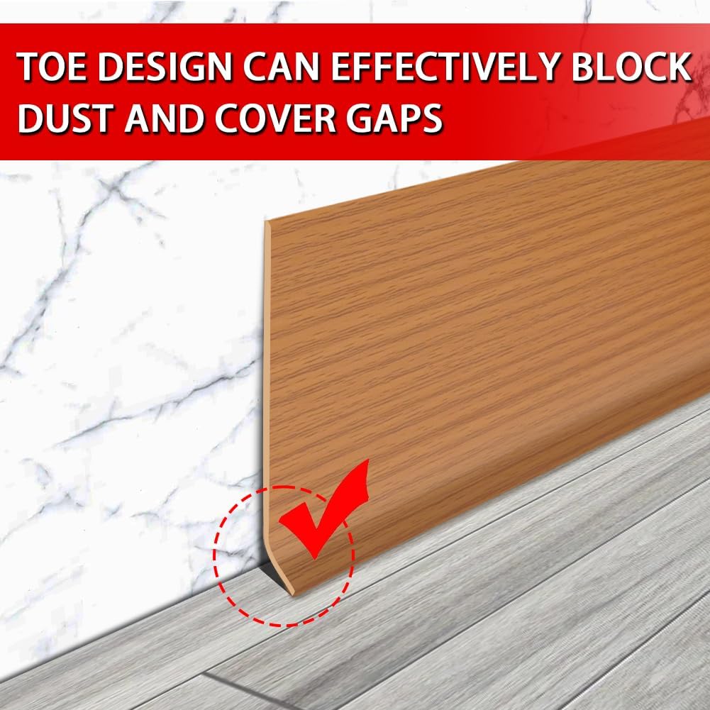 Vinyl Wall Base Baseboard Molding Trim 6" Flexible Self Adhesive Rubber Wall Base Moulding Trim Peel and Stick Design, 6 Inch x 60 Feet, Yellow Wood