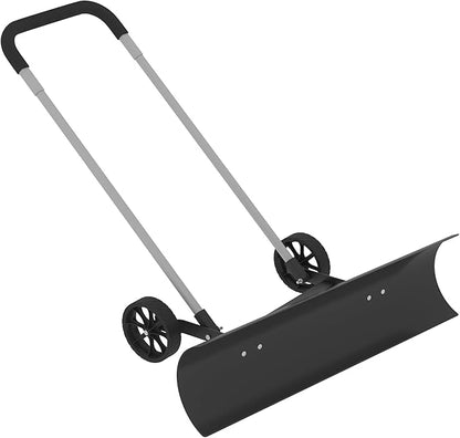 Snow Shovel with Wheels for Driveway, Snow Pusher Shovel with Adjustable Handle, Snow Plow Shovel with Large 37.4” x 9.8” Adjustable Angle Blade for Yards, Sidewalks, Decks, Job Site and Office