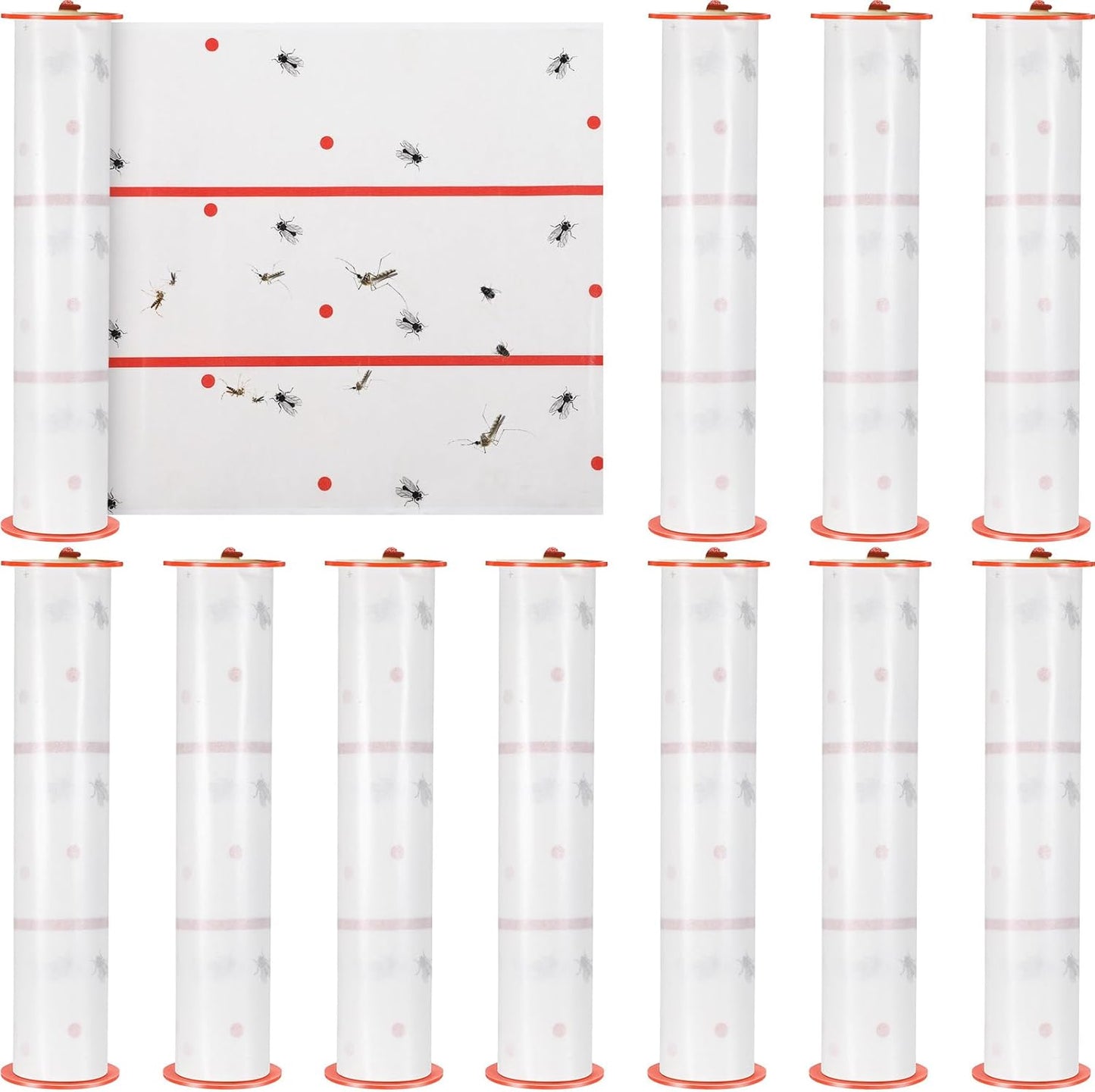 Qualirey Giant Sticky Fly Traps,30 Feet Fly Strips for Indoor Outdoor Hanging Flying Tapes Non Toxic Ribbon Fruit Gnat Killer for Mosquito Plants House Horse Stable (White,10 Pcs)