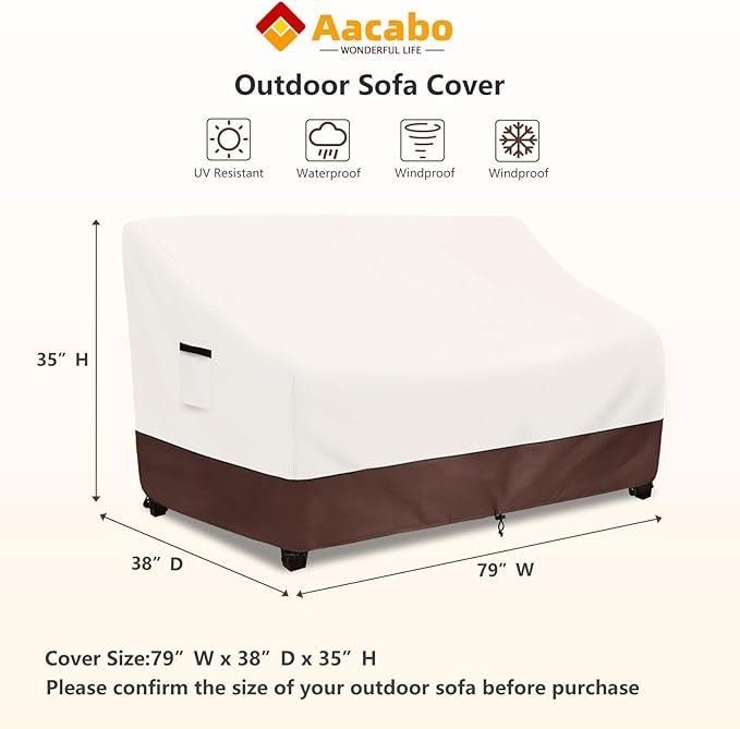 Outdoor Couch Covers,79 Inches Outdoor Sofa Cover, Waterproof Patio Furniture Cover,Furniture Covers for Patio Seating (Beige)