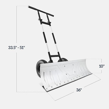 Best Choice Products 36in Galvanized Blade Heavy-Duty 2-Wheel Snow Pusher Hand Plow for Snow Removal w/Wheels, Adjustable Handle, Blade Angle - Silver