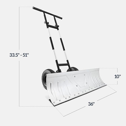 Best Choice Products 36in Galvanized Blade Heavy-Duty 2-Wheel Snow Pusher Hand Plow for Snow Removal w/Wheels, Adjustable Handle, Blade Angle - Silver
