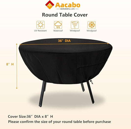 Round Patio Table Cover,Suitable for 36 Inch Diameter Patio Round Table,Waterproof Heavy Duty Round Outdoor Coffee Table Cover,Black