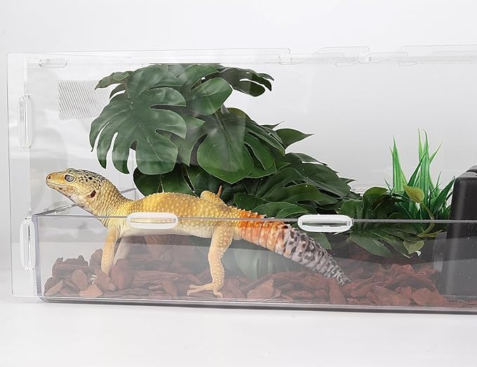 Reptile Plants for Terrarium, Ball Python Tank Decor Accessories fit Bearded Dragon Crested Leopard Gecko Lizard Chameleon Snake Frog Tortoise Hermit Crab - Fake Monstera
