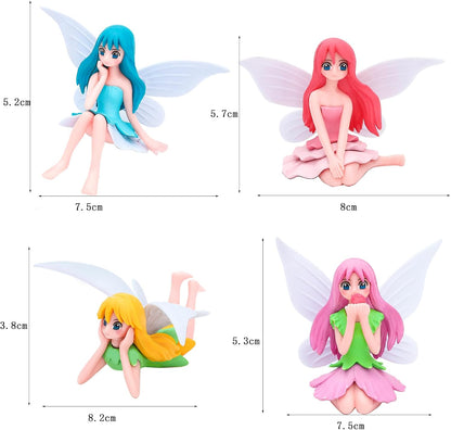 ONEST 4 Pieces Miniature Fairy Garden Accessories Small Fairy Figurines Hand Painted Fairies Figures Girl Fly Wing Figurines for Car Decor Fairies Garden Flower Pot Birthday Cake Topper
