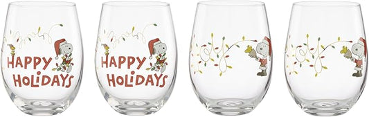 Lenox 896894 Snoopy Christmas Glass Tumblers, Set of 4, Assorted