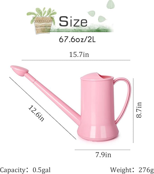 XXXFLOWER 1/2 Gallon Small Indoor Plant Watering Can, 2L Long Spout Removable Nozzle Flower Watering Pot for Office House Indoor Garden（Pink,67 oz）