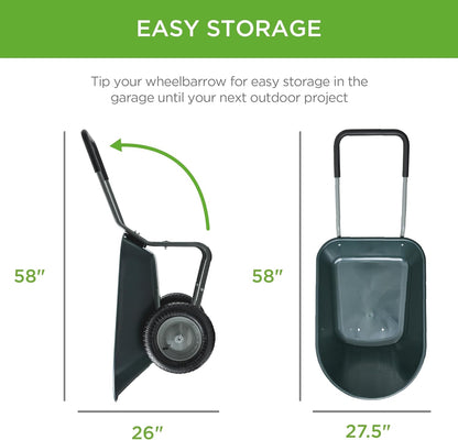 Best Choice Products Dual-Wheel Home Utility Yard Wheelbarrow Garden Cart w/Built-in Stand for Lawn, Gardening, Construction - Dark Gray