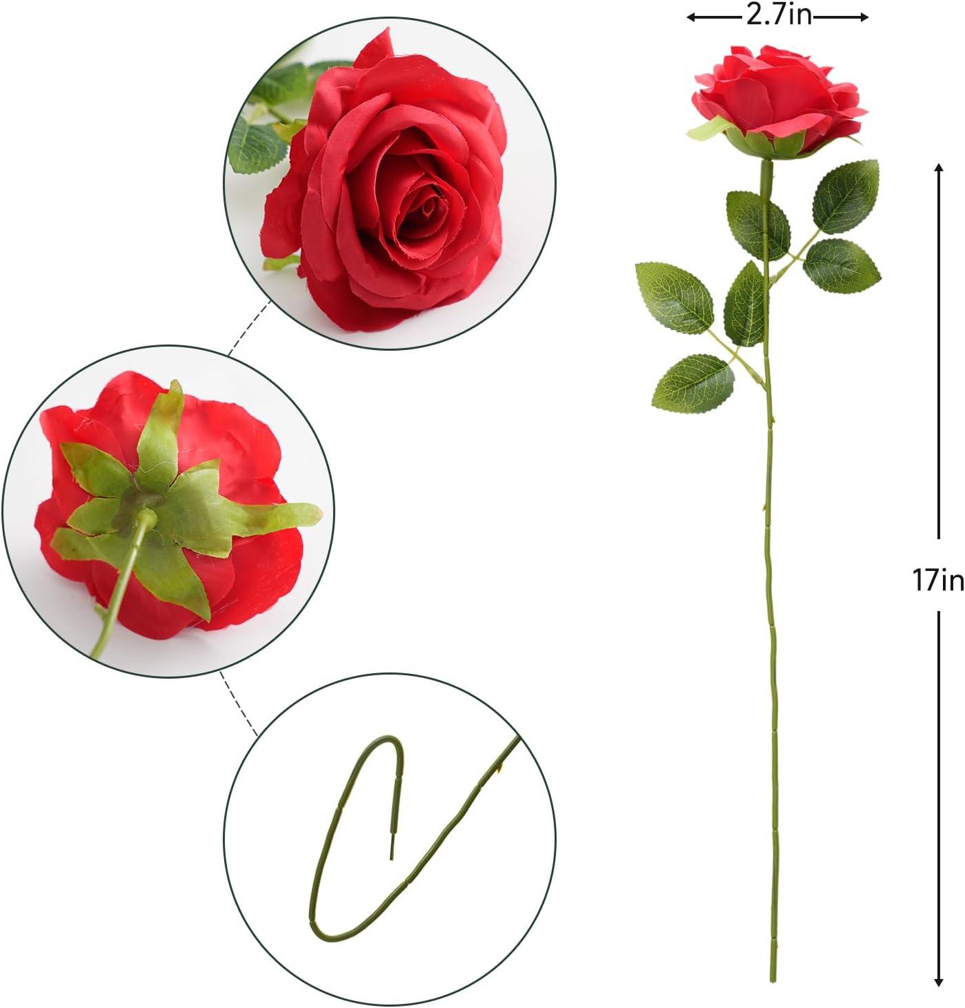 Fake Roses Not Bend The Peduncle Artificial Flowers Fake Flowers with Stems for DIY Wedding Bouquets Bridal Shower Centerpieces Arrangements Tables Decorations (24pcs,Ruby Red)