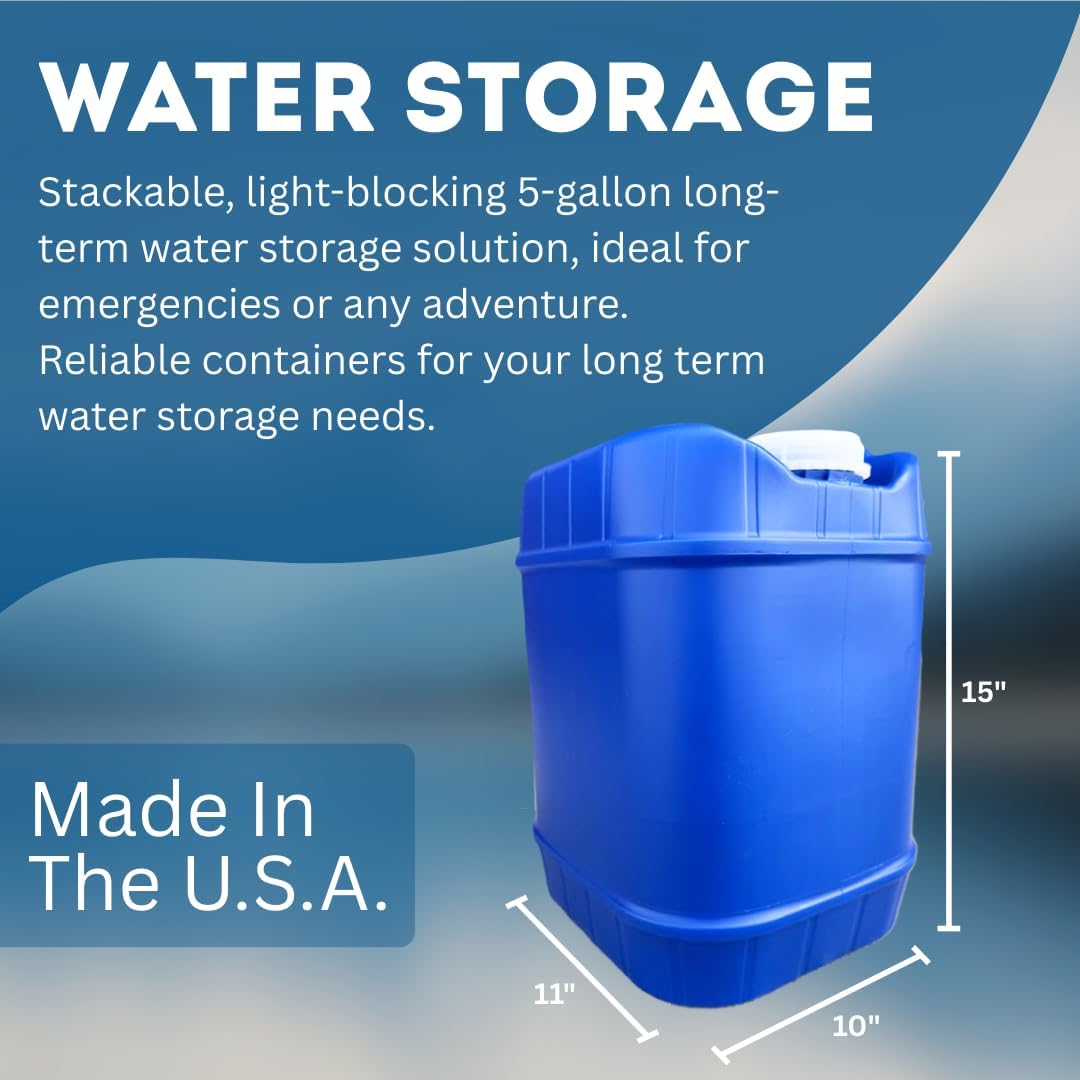5-Gallon Stackable Water Storage Containers, 5 Gallons Each w/Lids + Spigot, Easy Fill, Survial Supply Emergency Water Storage for Camping and Disaster Preparedness, RV, 40 Gallon (8 Tanks)