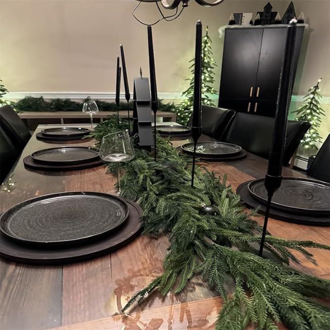 2Pcs 6FT Christmas Norfolk Pine Garlands,Real Touch Garland, Faux Greenery Garland for Fireplace Mantle Indoor Outdoor Holiday Party Home Decor（2-Pack）