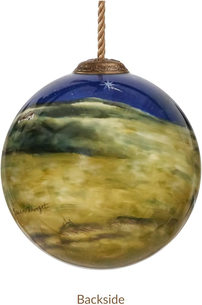 Little Shepherd Boy Nativity Ornament–Hand-Painted Glass Christmas Ornament – Shepherd with Sheep and Star of Bethlehem – Religious Christian Ornament – Catholic Keepsake
