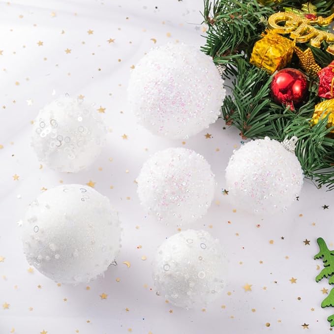 12CT Christmas Ball Ornaments, White Christmas Ball Decorations Shatterproof Plastic Hanging Pearl Balls for Holiday Party(70mm/2.76")