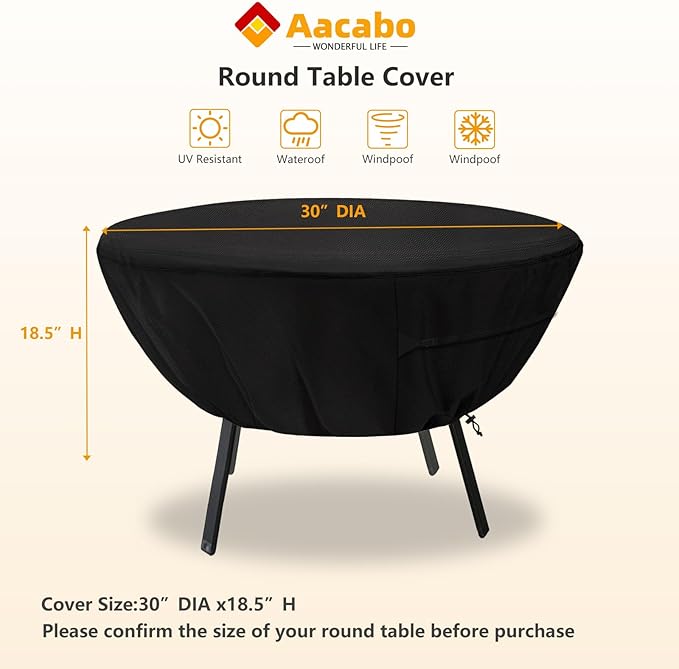 Round Patio Table Cover,Suitable for 30 Inch Diameter Patio Tables,Waterproof Heavy Duty Round Outdoor Coffee Table Cover