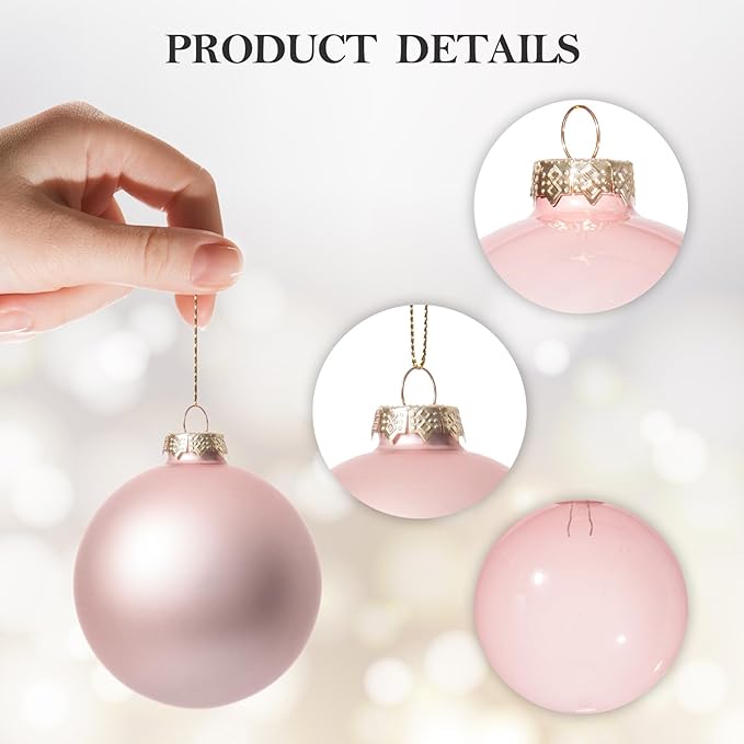 DN DECONATION Christmas Tree Decorations Ball, Pink Glass Christmas Ball Ornaments Set of 9, 3.14” Xmas Tree Clear Hanging Ornaments for Home Wedding Holiday Party Decor Gifts