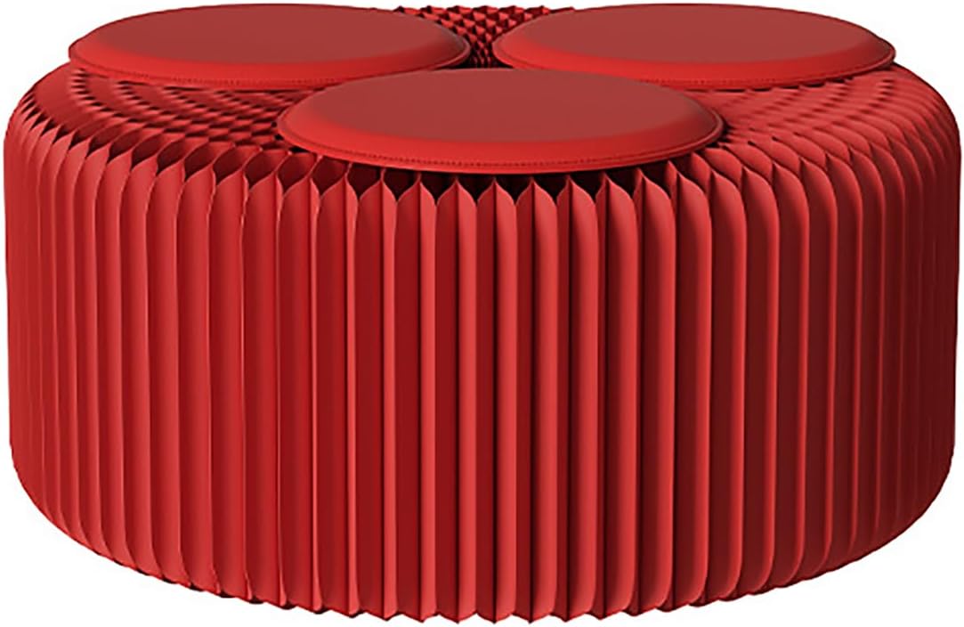 Foldable Kraft Paper Stool, Honeycomb Accordion Folding Bench, Collapsible Paper Stool for Small Spaces, Portable Footrest and Side Table for Living Room and Office,Red-30×30×150cm