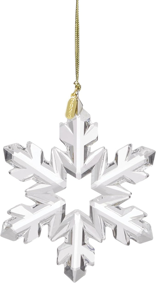 Lenox Ornaments, 2025 Optic Snowflake Ornament, Made of Glass, Gold Cord for Hanging, Snowflake Design for Christmas Tree Decorations, Winter Decoration, Christmas Decor (Silver, 1 Piece)