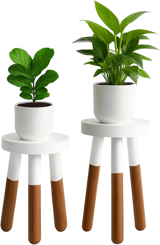 9" Reverse Dipped Wood Plant Stand, Wood Accent Stool,Milking Stool Set (12"+16" Tall)