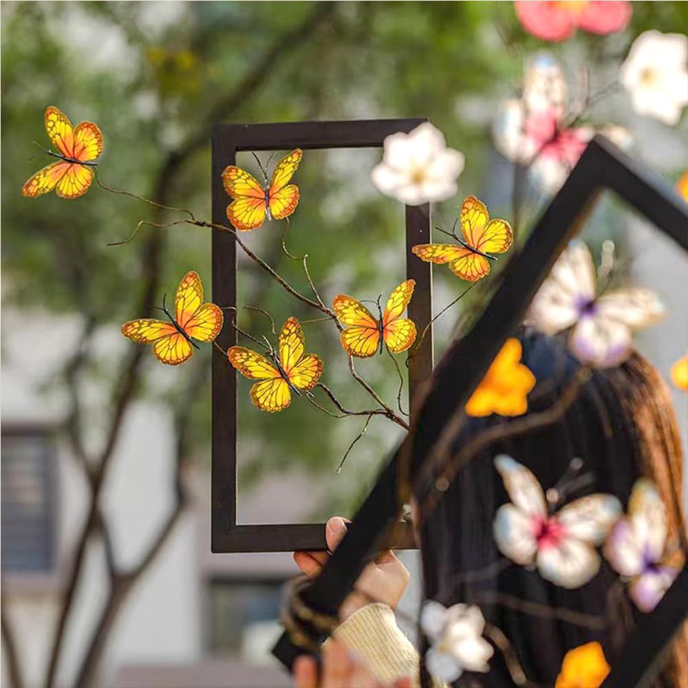 Artificial Butterfly Branche,Simulation Branch Stems with Fake Butterfly Floral Arrangement for Vase Filling Home Office Party Decoration (Yellow)