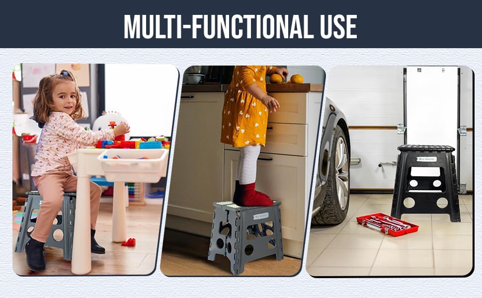 Versatile Folding Step Stool - 13 in Foldable Step Stool for Kids, Home, Camping, and Office - Lightweight, Sturdy, and Portable Foldable Stool, for Outdoors and Indoor Fun (Grey, Small 13)