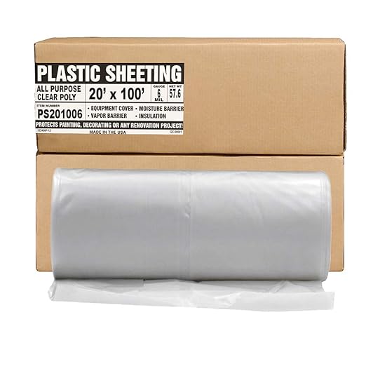 Aluf Plastics Plastic Sheeting - 20' x 100', 6 MIL Heavy Duty Gauge - Clear Vapor and Moisture Barrier Sheet Tarp/Drop Cloth for Greenhouses, Painting, Furniture Covers, Carpet Cover, Floor, Paint,
