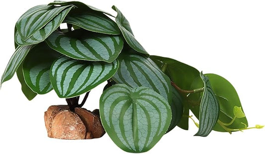 Reptile Plants for Terrarium, Ball Python Tank Decor Accessories fit Bearded Dragon Crested Leopard Gecko Lizard Chameleon Snake Frog Tortoise Hermit Crab - Fake Calathea Orbifolia