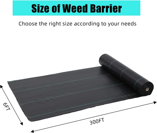 6ft X 300ft Weed Barrier Landscape Fabric Heavy Duty, Premium 2.4 oz Ground Cover Weed Block Gardening Mat, Easy Setup & Superior Weed Control, for Erosion Control, Weed Barrier