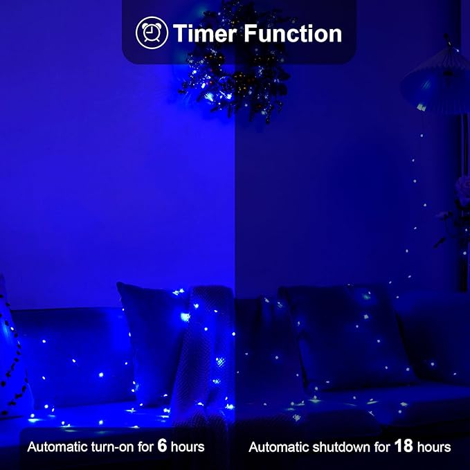 4 Pack 16.4ft Battery Operated String Lights with Timer, Blue with Synchronized Twinkle Mode, Fairy Lights Battery Powered, 50 LEDs, Idea for Christmas Bedroom Party Wedding