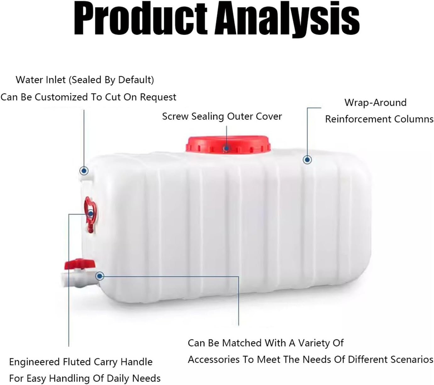 Plastic Water Storage Carrier with Tap 25L/35L/50L/80L/110L/200L Water Tank Dispenser Emergency Water Container for Camping Caravan Hiking Outdoor(Size:13.2Gal/50L)