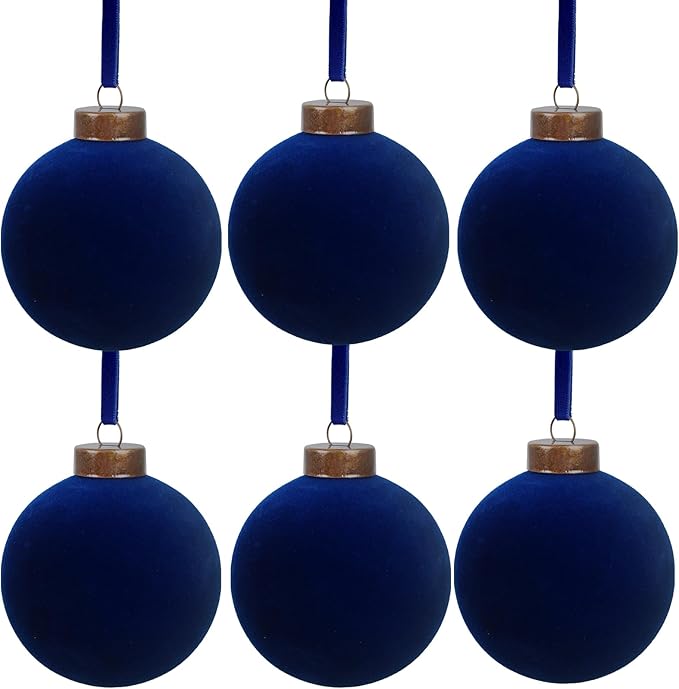 6 Pcs Velvet Christmas Balls Bulk Shatterproof Plastic Christmas Tree Decorations for Decorative Hanging Baubles (6, Navy Blue, 3.94Inch)