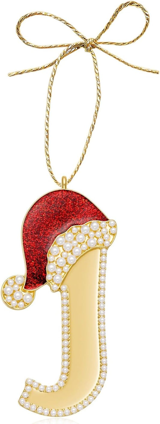 2025 Christmas Ornaments, Letter J Ornaments for Xmas Tree|Hanging Christmas Red Hat Ornament for Mother Best Friends Sister Wife|J-Letter Ornament