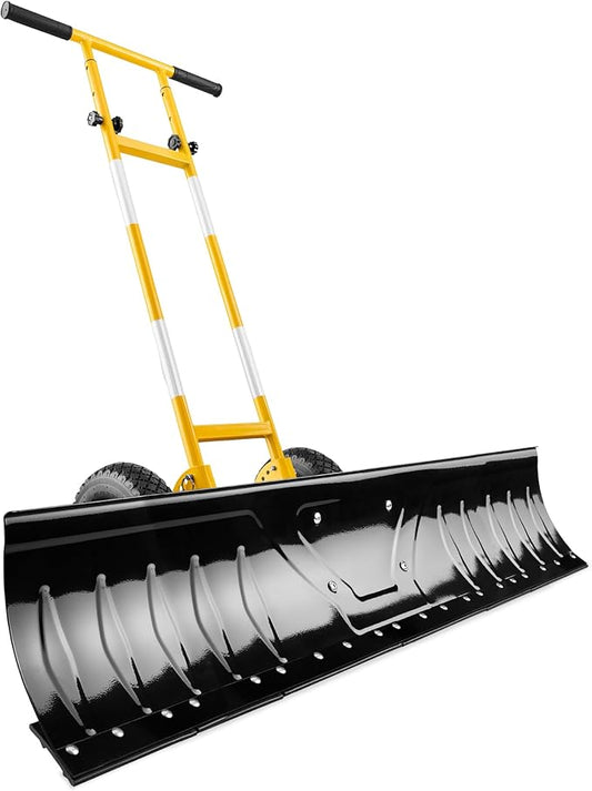 Best Choice Products 48in Heavy-Duty 2-Wheel Snow Pusher Hand Plow for Snow Removal w/Wheels, Adjustable Handle, Blade Angle - Yellow