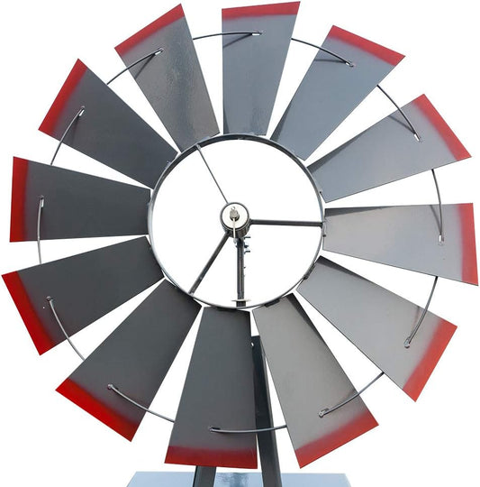Garden Windmill for Yard Decor, 8 ft Tall Metal Windmill with Spinning Blades, Weather-Resistant Outdoor Windmill for Lawn, Farmhouse, Rustic & Farm Decor, Grey