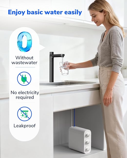 Ecoviva 0.01μm Ultra-Filtration Under Sink Water Filter, 4-Stage 800GPD Tankless Water Filtration System, Compact Design, No Electricity & Zero Wastewater, Preserves Beneficial Minerals, NO Reduce TDS