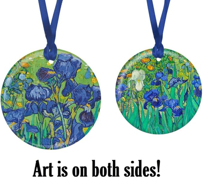 Christmas Tree Ornament, Porcelain Van Gogh Irises fine Art Keepsake Ornament by RainCaper